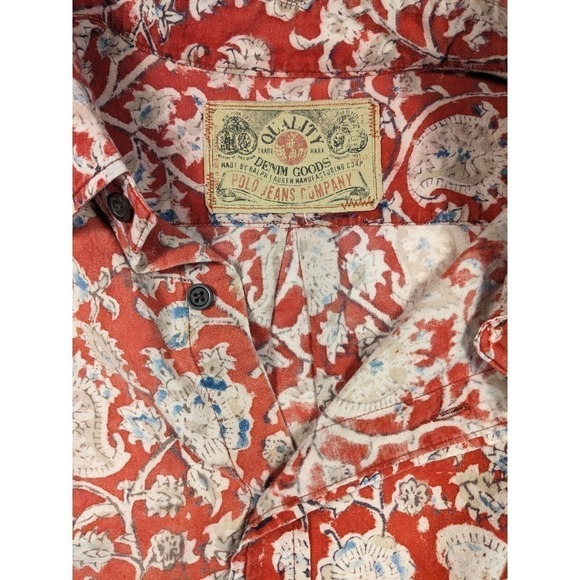 Polo Jeans Company Ralph Lauren Short Sleeve Button Down Large Red Floral Print - Picture 2 of 6